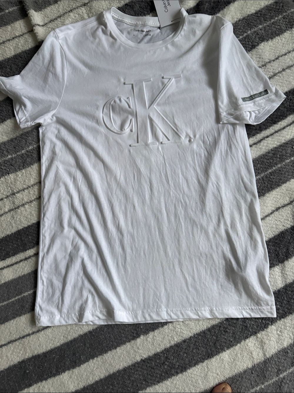 Calvin Klein White Embossed CK Logo Short Sleeve Tee NWT